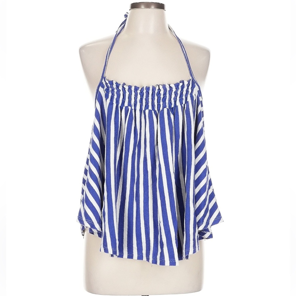 We The Free Blue and White Striped Halter Top